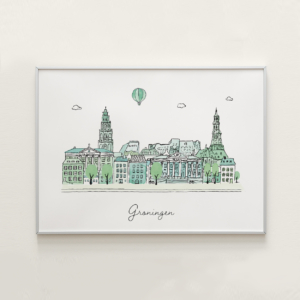 Poster met de skyline van Groningen van Kikker en Prins