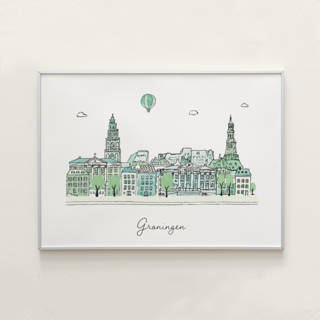 Poster met de skyline van Groningen van Kikker en Prins