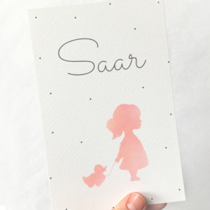 geboortekaartje Saar met silhouet voor de geboorte van een meisje