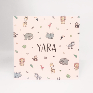 geboortekaartje Yara met jungle diertjes van Kikker & Prins