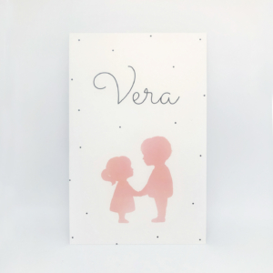 Geboortekaartje Vera voor de geboorte van een zusje, silhouet met broer - Kikker & Prins