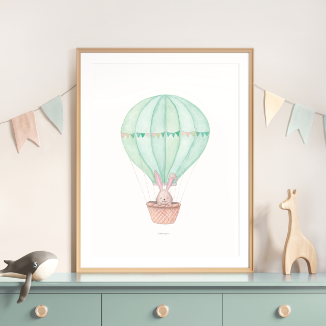 kinderkamer poster luchtballon met konijntje van Kikker en Prins