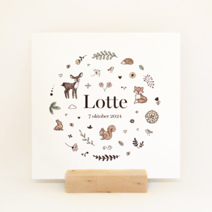 Geboortekaartje Lotte - met diertjes en plantjes - Kikker en Prins - voorzijde