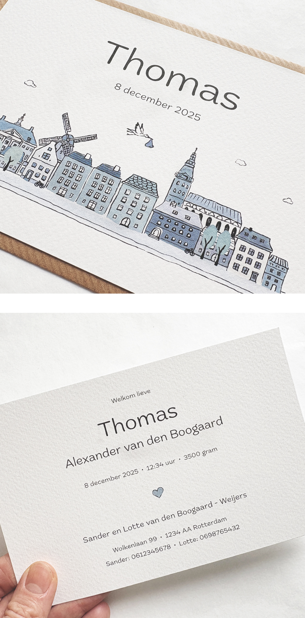 geboortekaartje Thomas - skyline - van Kikker & Prins