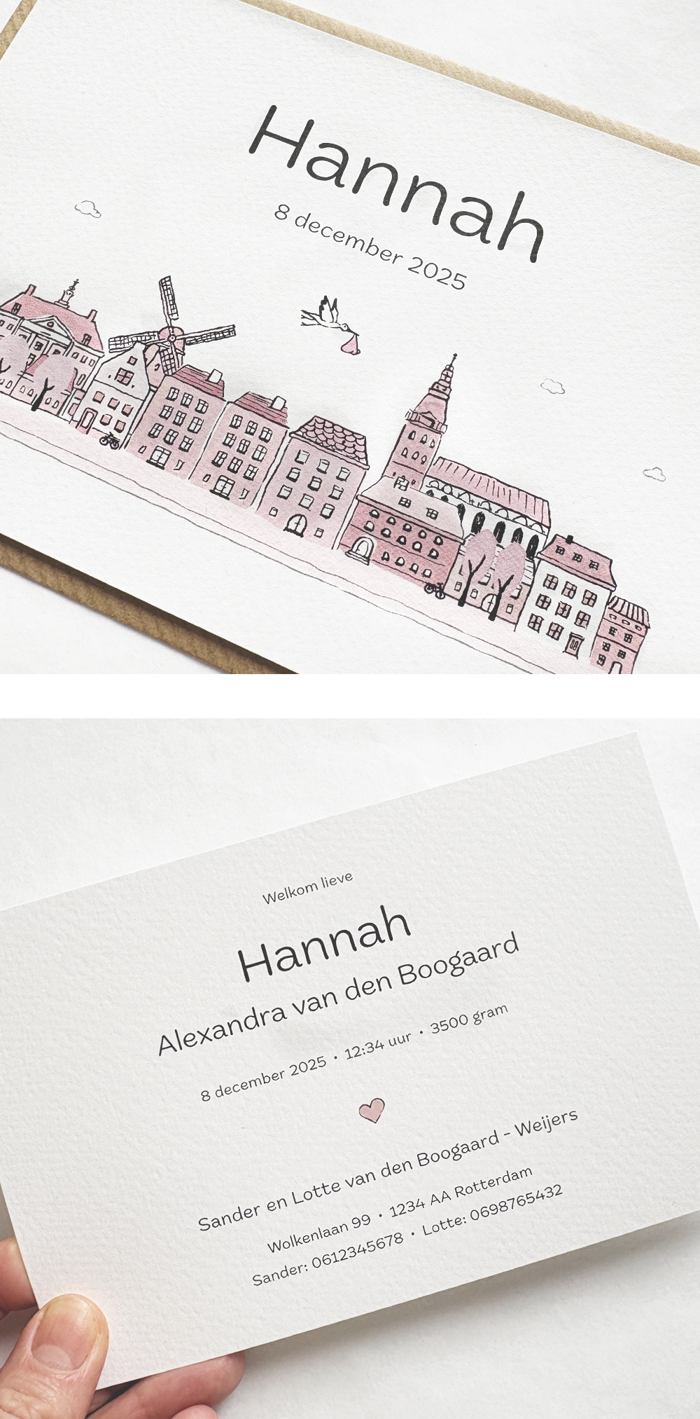 geboortekaartje Hannah - skyline - van Kikker & Prins